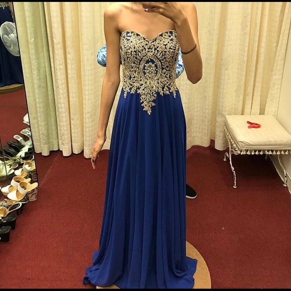 royal blue and gold prom dresses
